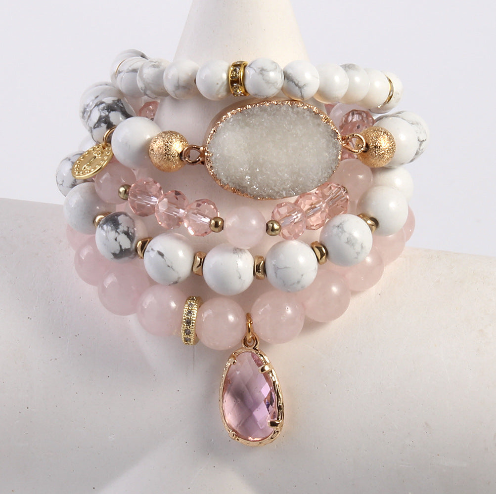 Natural Pink Crystal Glass Crystal Cluster Bracelet