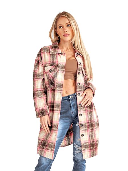 Women's Plaid Long Sleeve Button Down Shacket Coat