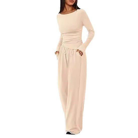 Casual Suit Asymmetric Long-sleeved T-shirt Wide-leg Pants