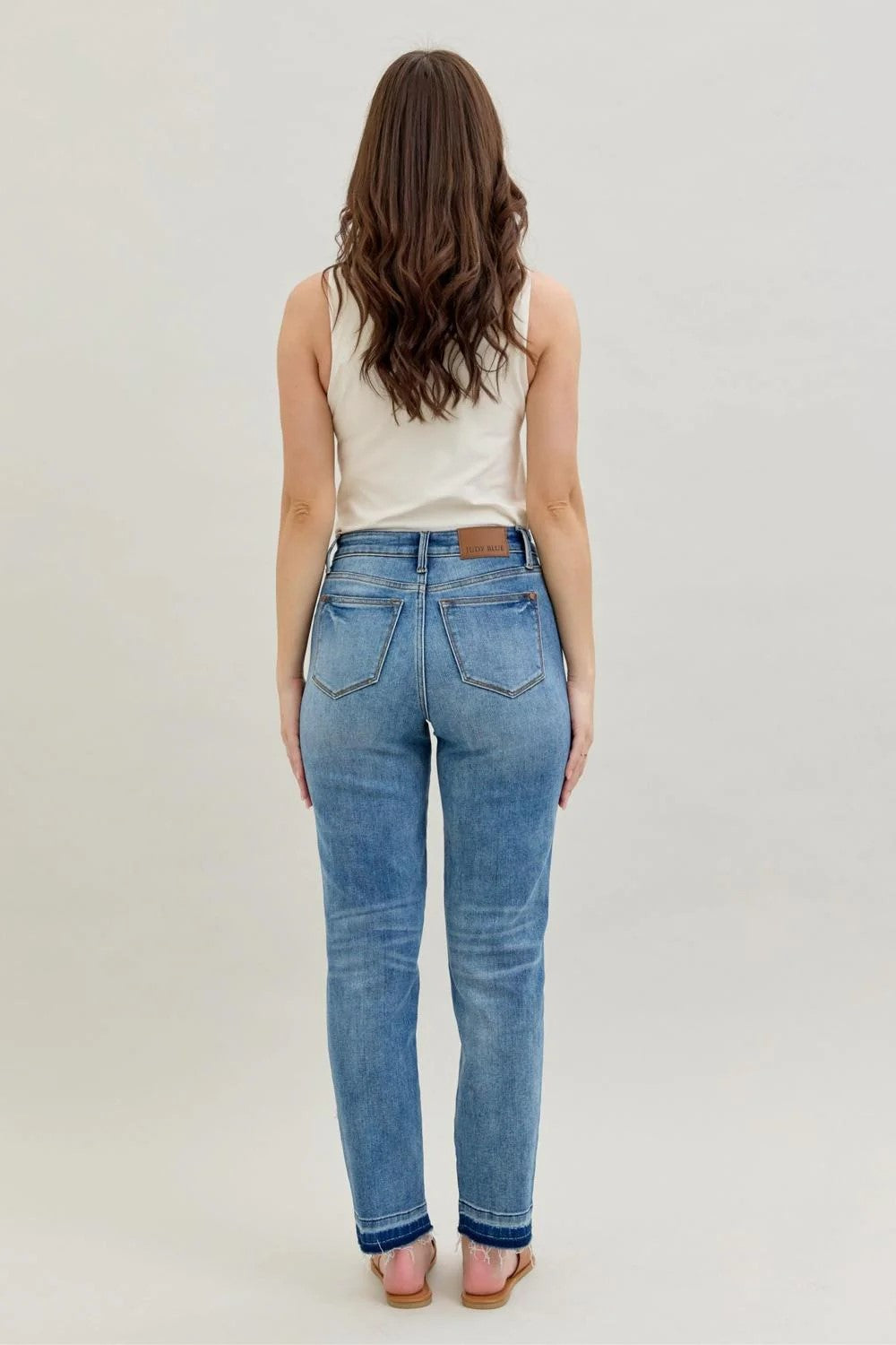 Judy Blue Mid Rise Rigid Magic Release Hem Boyfriend Denim Jeans