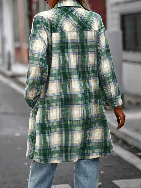 Women's Plaid Long Sleeve Button Down Shacket Coat