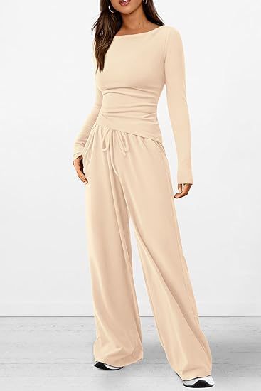 Casual Suit Asymmetric Long-sleeved T-shirt Wide-leg Pants