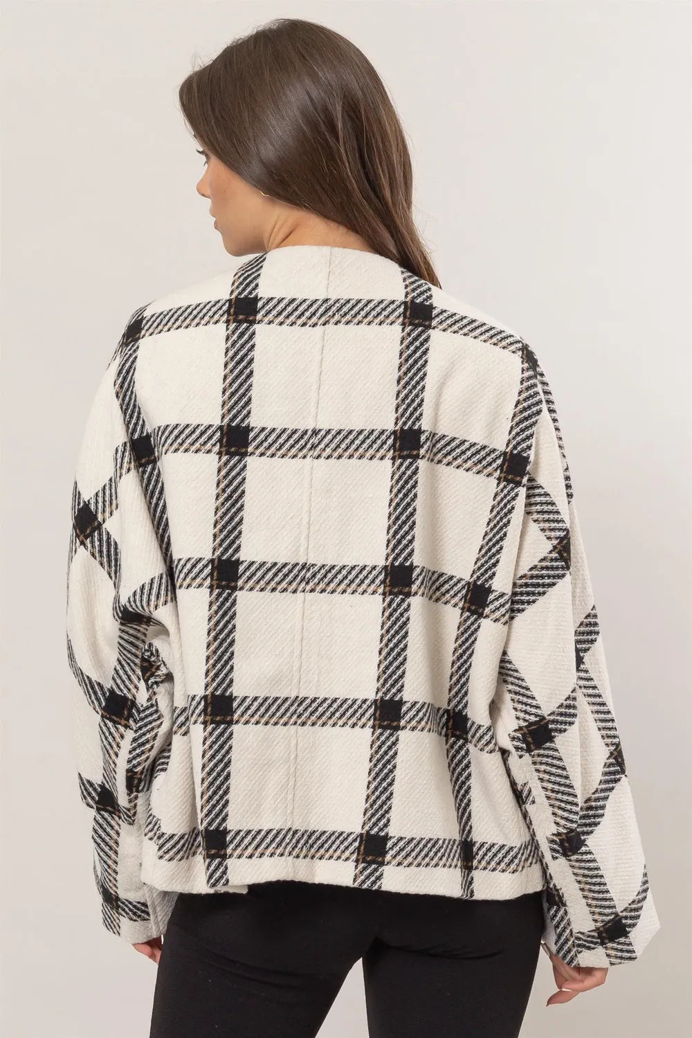 HYFVE Plaid Long Sleeve Jacket With Side Slit Pockets