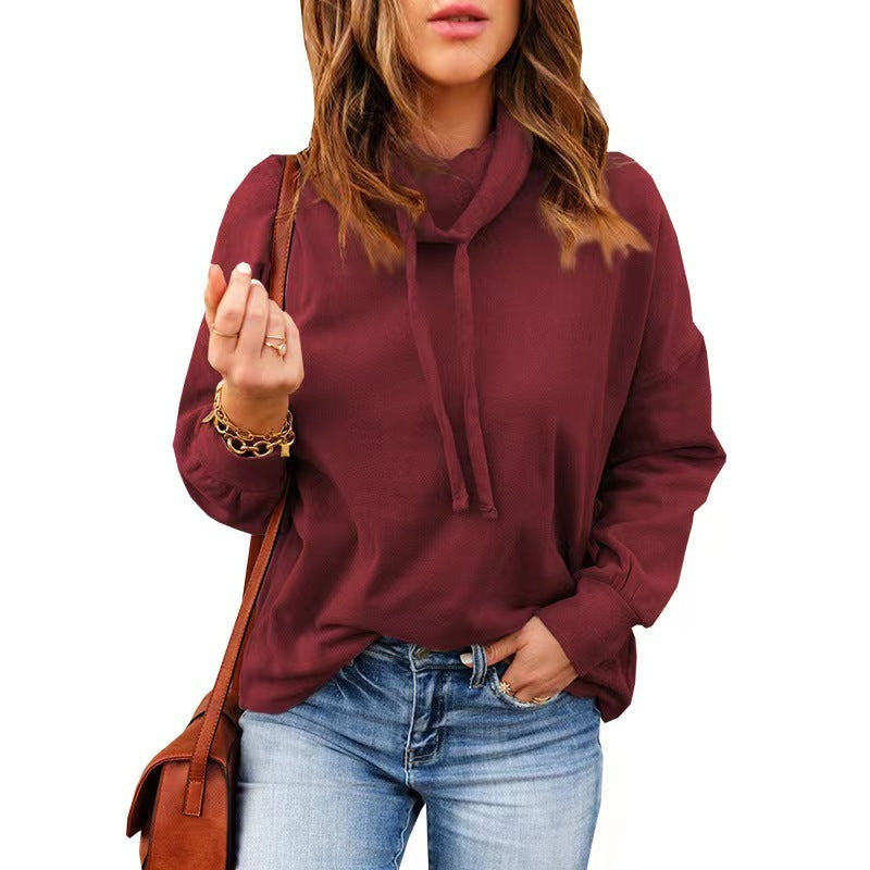 High Neck Drawstring Hoodie With Long Sleeves