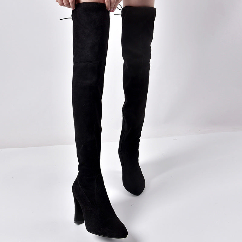 Pointed Thick Heel Over The Knee Boots Stretch Boots