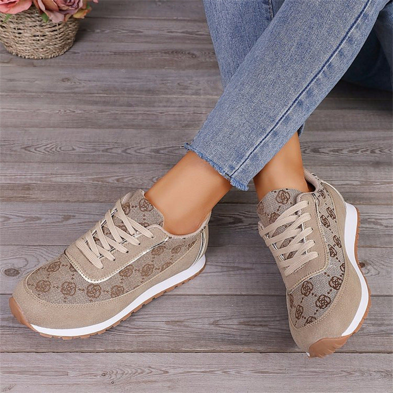 Flower Print Lace-up Sneakers