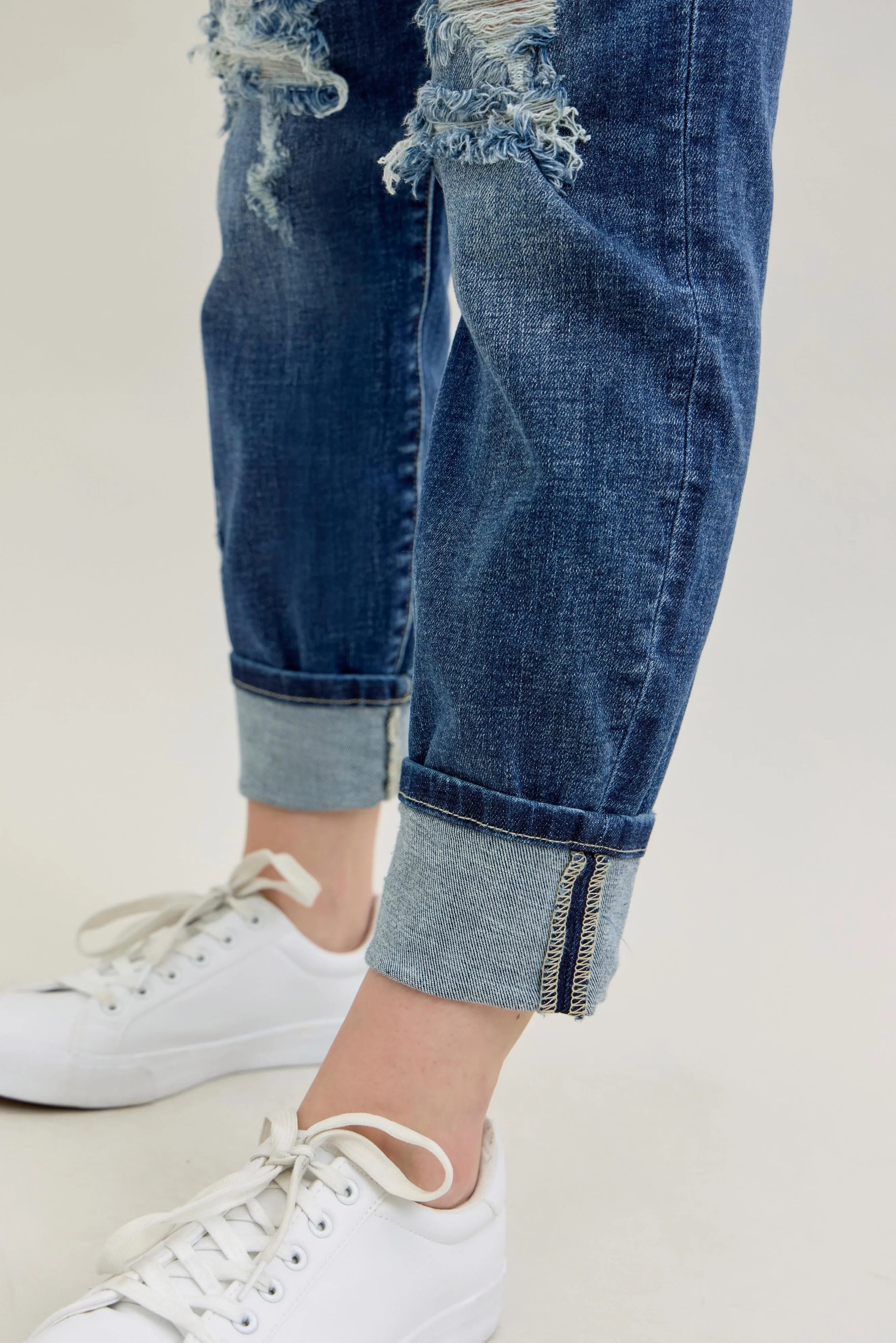Judy Blue Full Size Mid Rise Cuffed Destroy Boyfriend Jeans