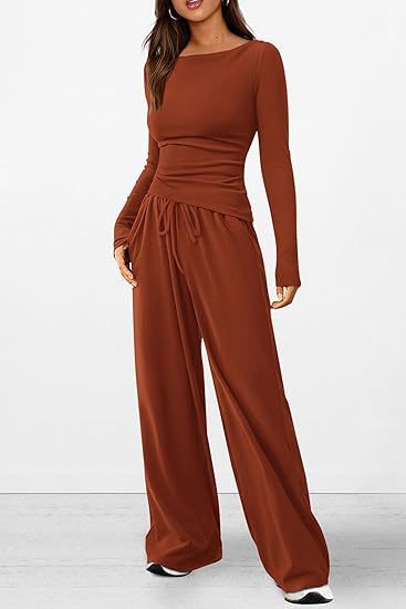 Casual Suit Asymmetric Long-sleeved T-shirt Wide-leg Pants