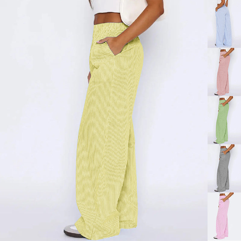 Striped Trousers With Pockets Ins Fashion Casual Wide Leg Straight Pants