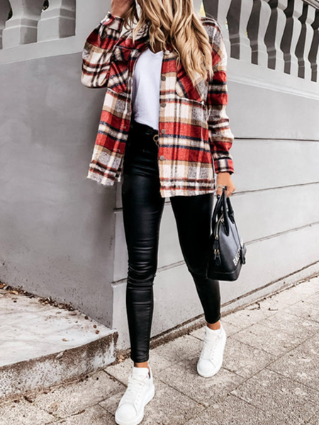 Plaid Long Sleeves Casual Coat