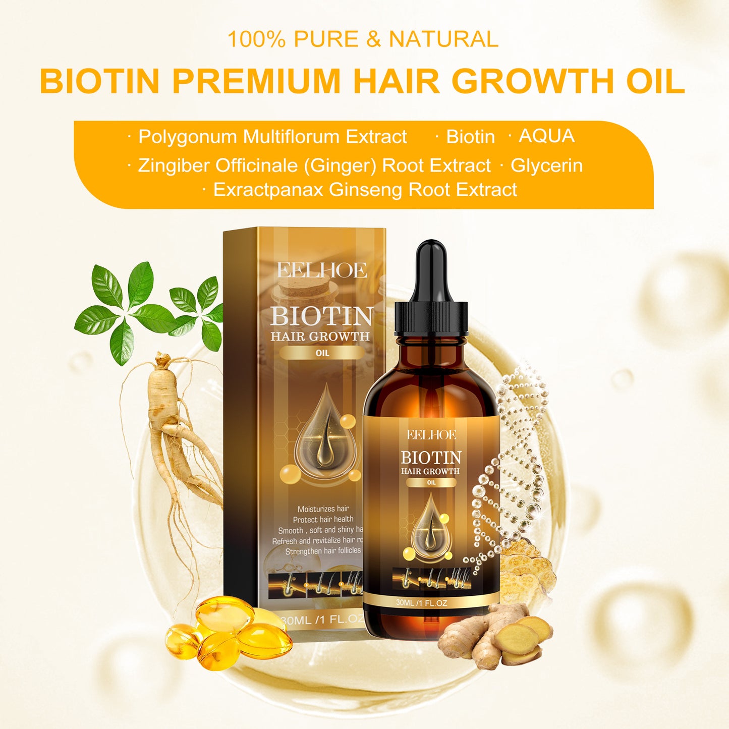 EELHOE Biotin Hair Treatment Oil Deeply Moisturizing Scalp Massage Treatment Thick And Smooth Hair Care Oil