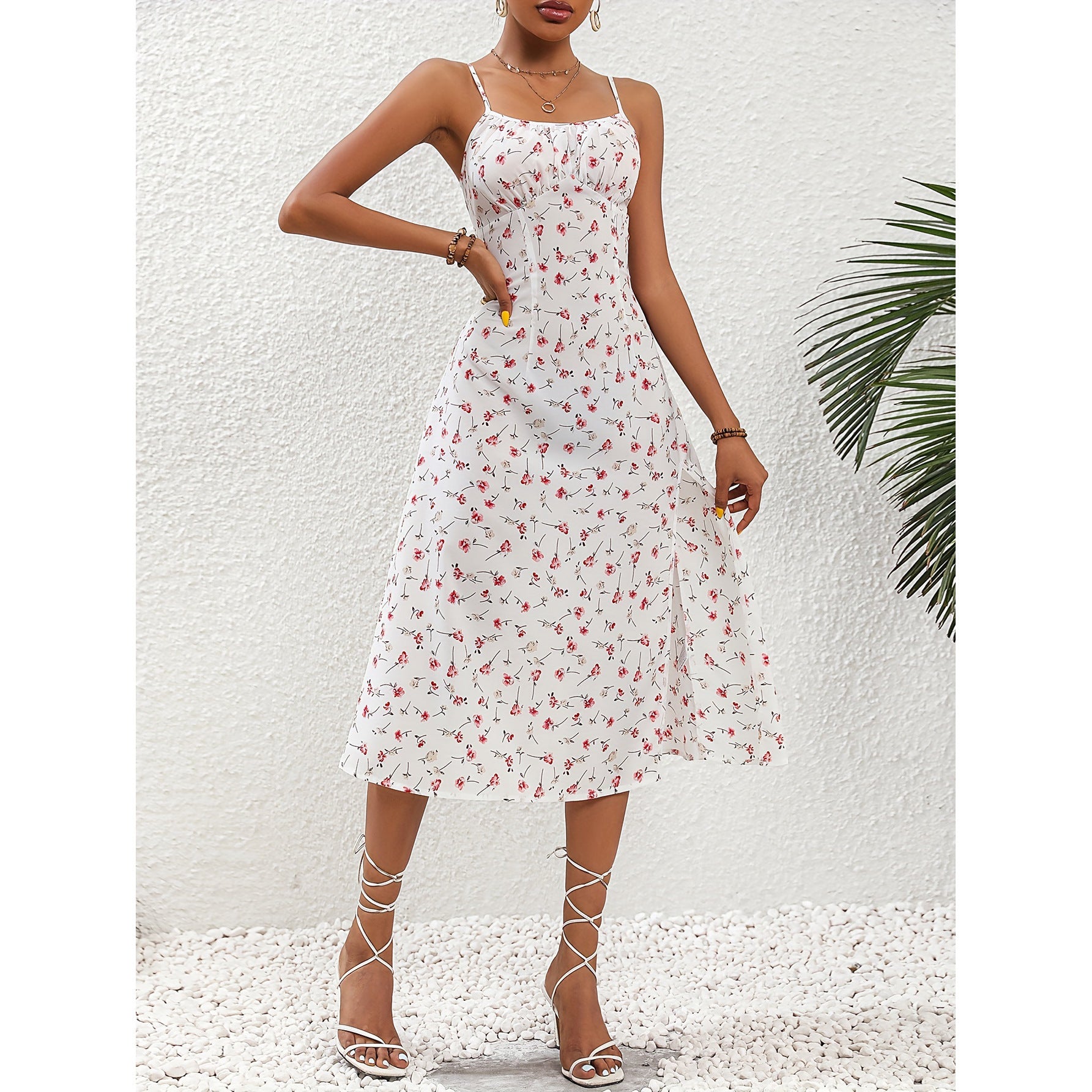 Polka Dot Print Slit Long Dress