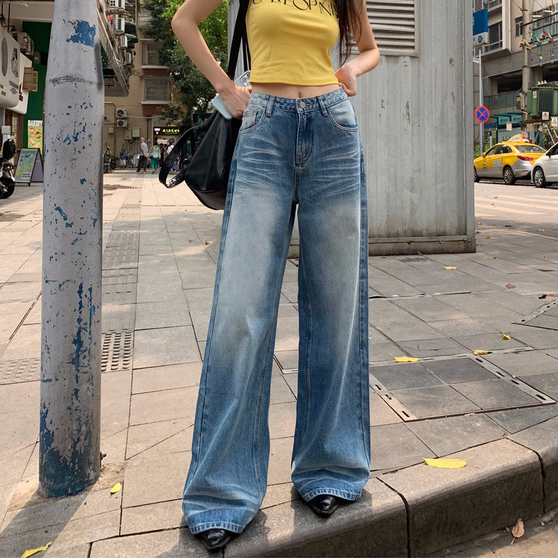 Retro Washed High Waist Wide Leg Jeans