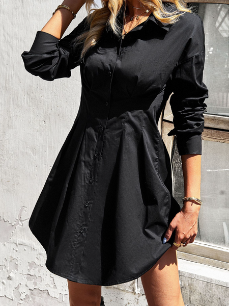 Slim Waist Pleated Shirt Dress