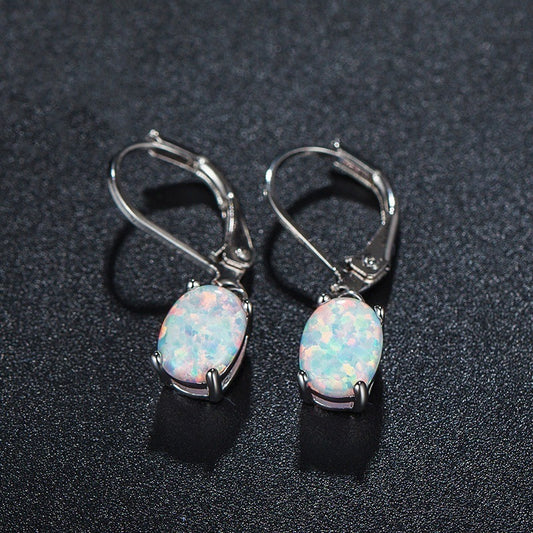 Four-claw Oval Opal Earrings