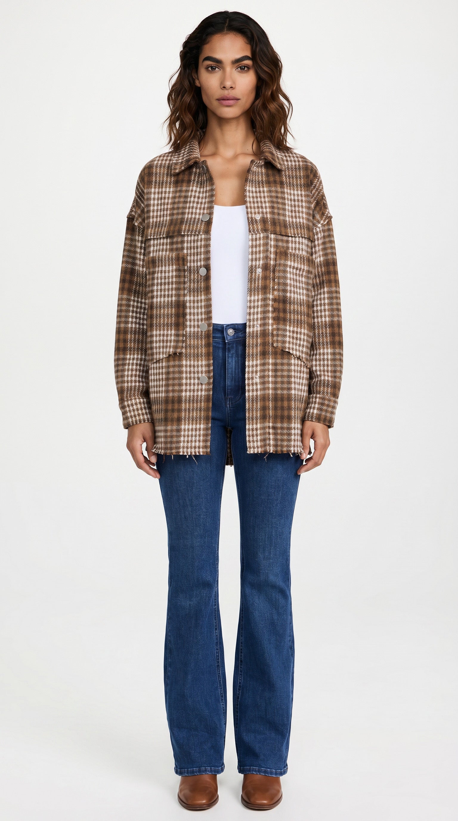 Plaid Exposed Seam Pocketed Shacket