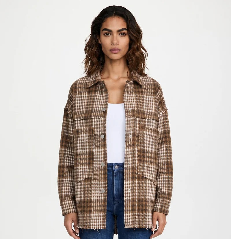 Plaid Exposed Seam Pocketed Shacket