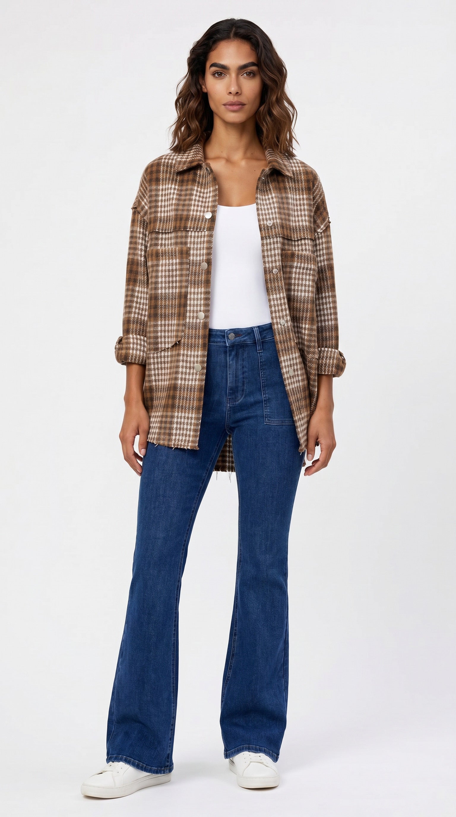 Plaid Exposed Seam Pocketed Shacket