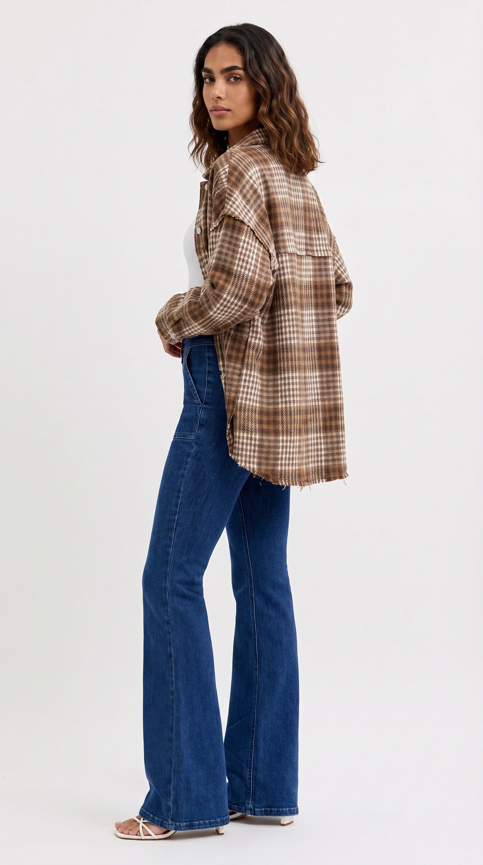 Plaid Exposed Seam Pocketed Shacket