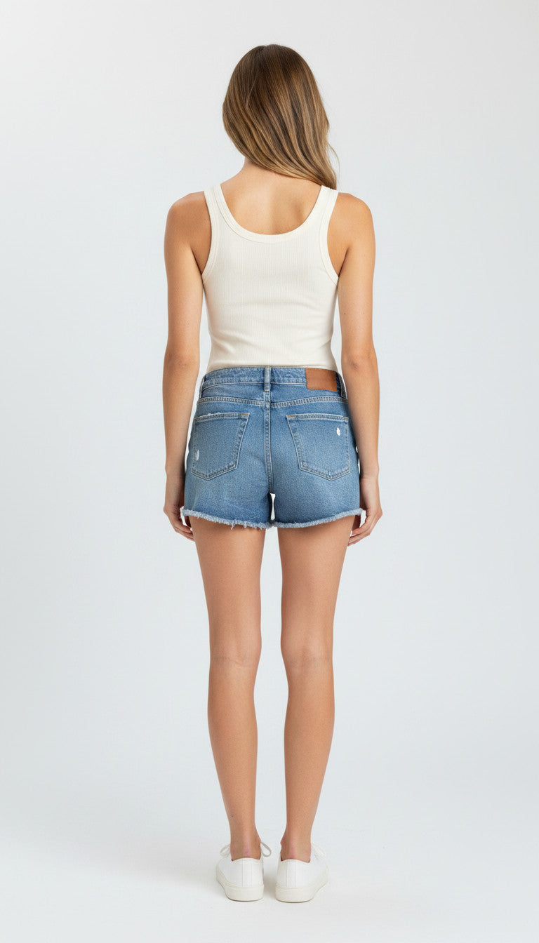 Distressed Frayed Hem Denim Shorts