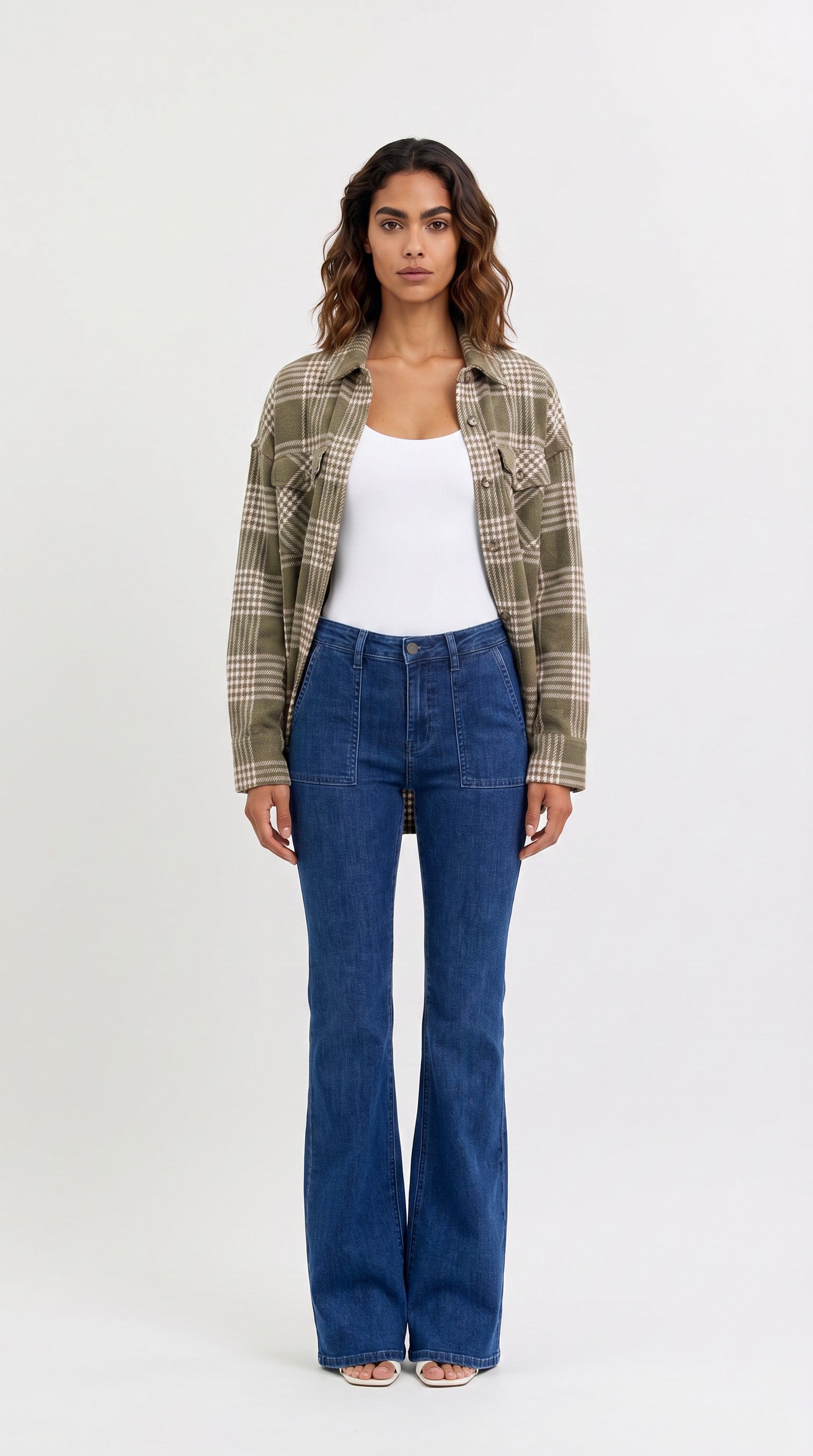 Plaid Exposed Seam Pocketed Shacket