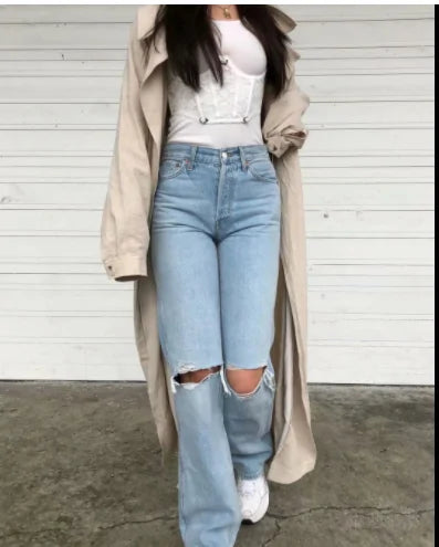 Loose Fit Wide Leg Ripped Jeans