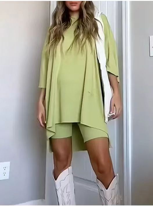 Solid Color Loose T-shirt Tight Shorts