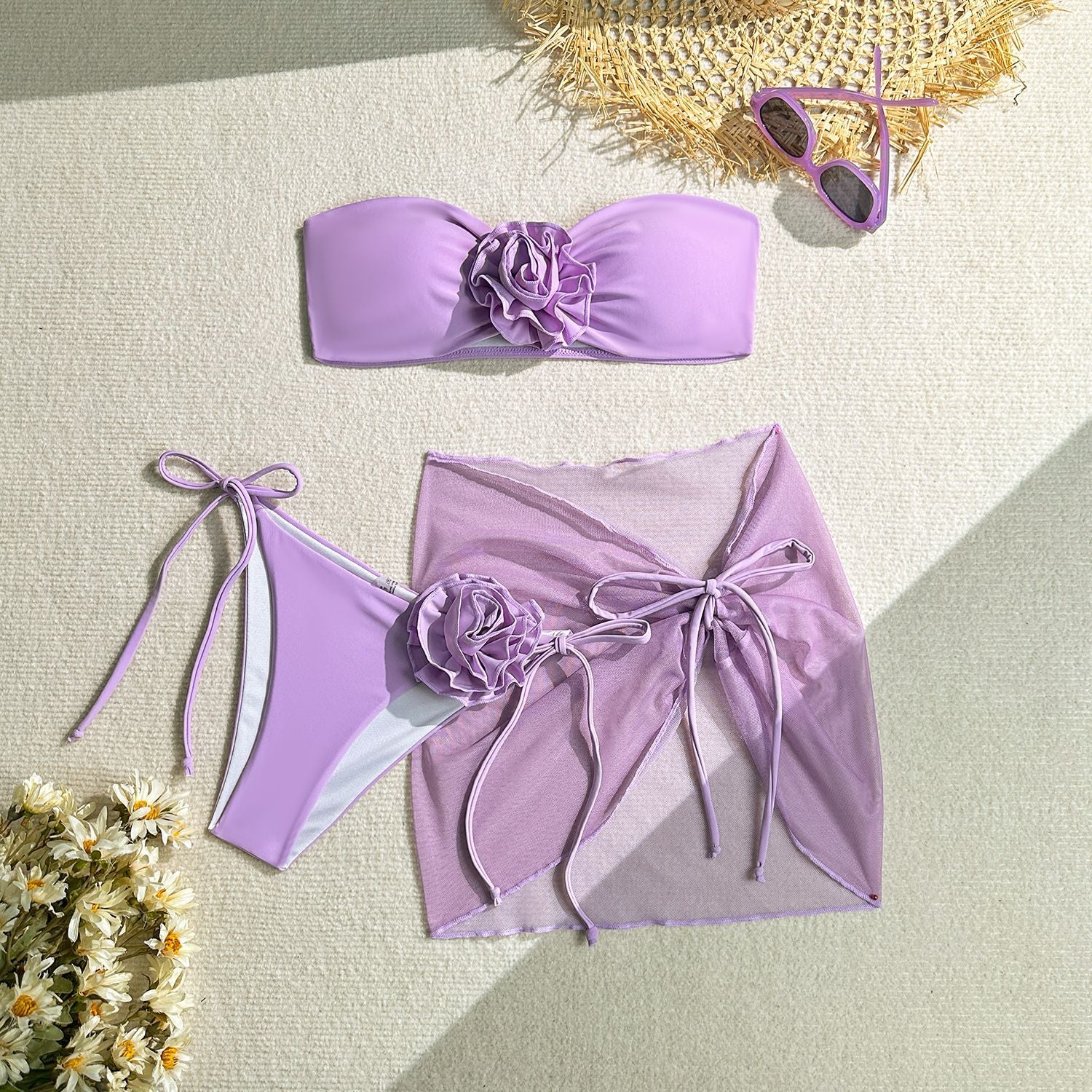 Three-dimensional Big Flower Tied Bikini