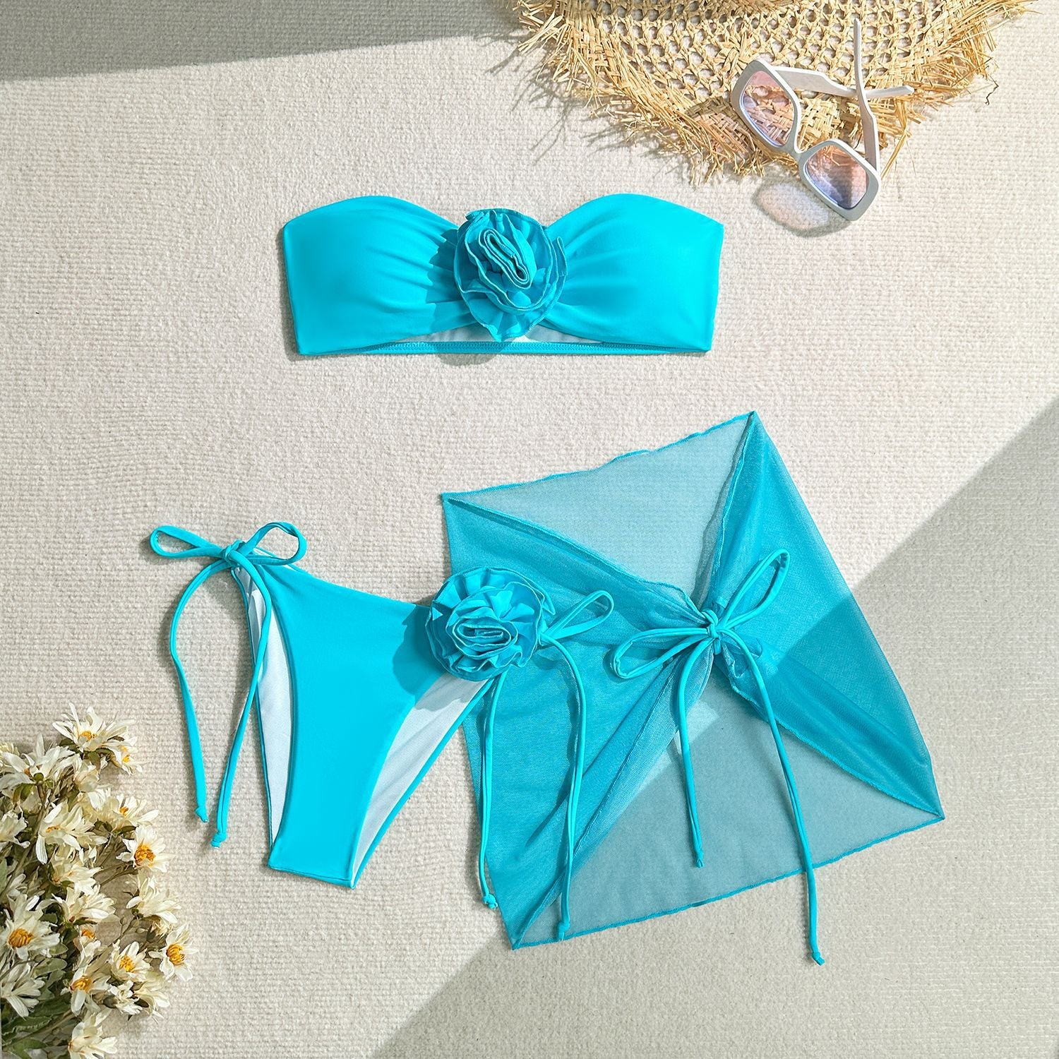 Three-dimensional Big Flower Tied Bikini