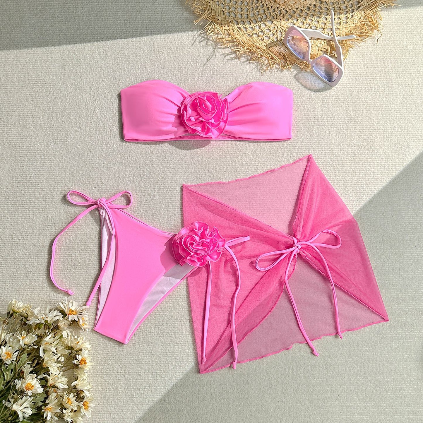 Three-dimensional Big Flower Tied Bikini