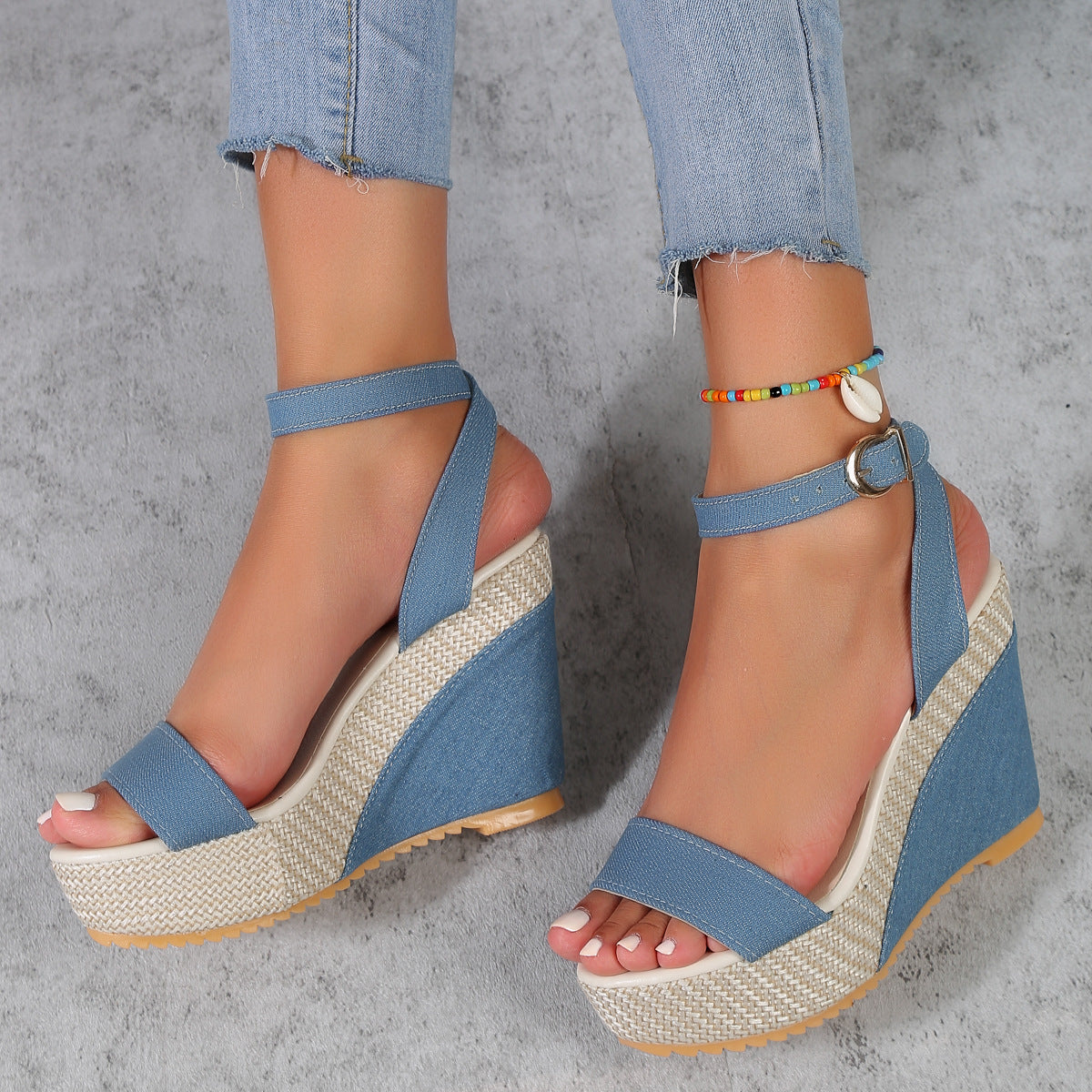 High Heel Denim Fabric Ankle-strap Sandals Women