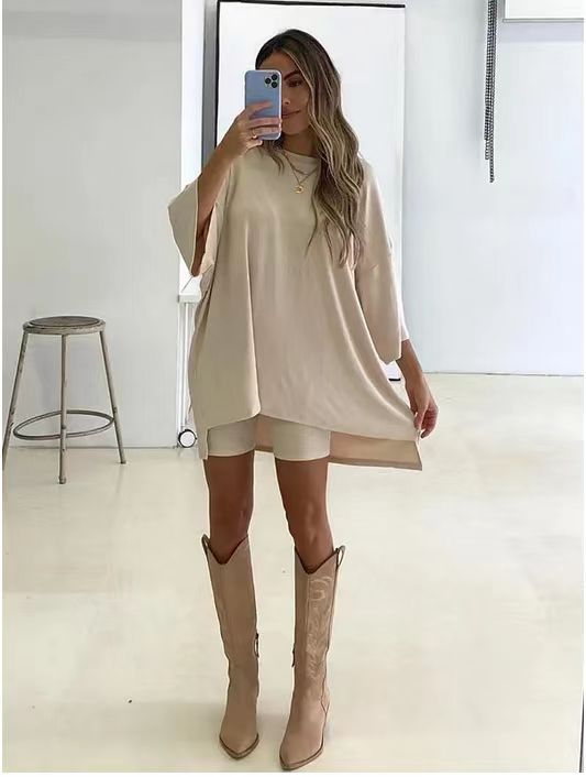 Solid Color Loose T-shirt Tight Shorts