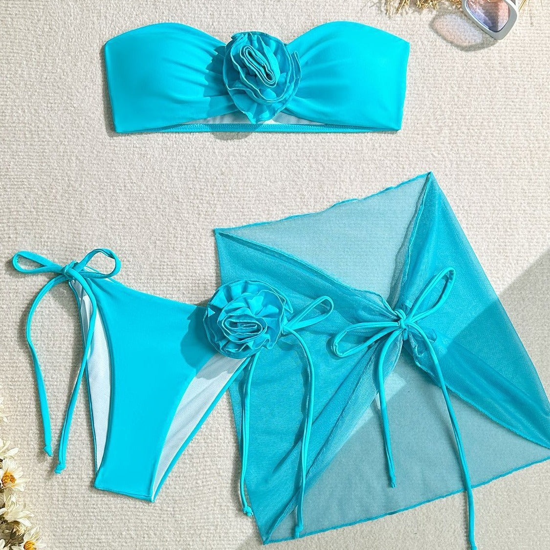 Three-dimensional Big Flower Tied Bikini