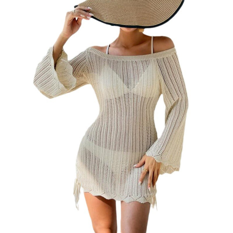 Solid Color Knitted Swimsuit Cover-up