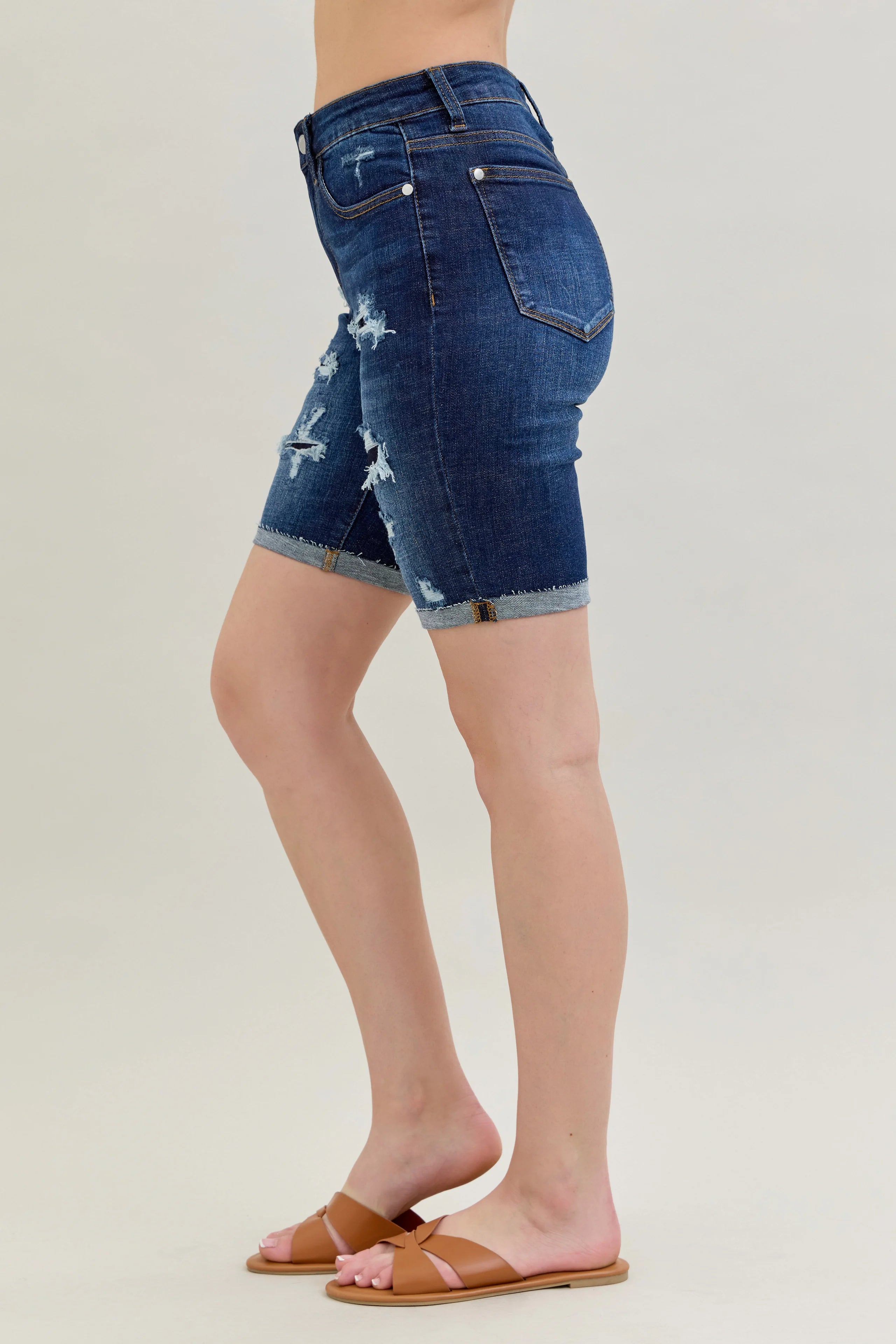 Judy Blue Patch High Rise Destroyed Bermuda Shorts