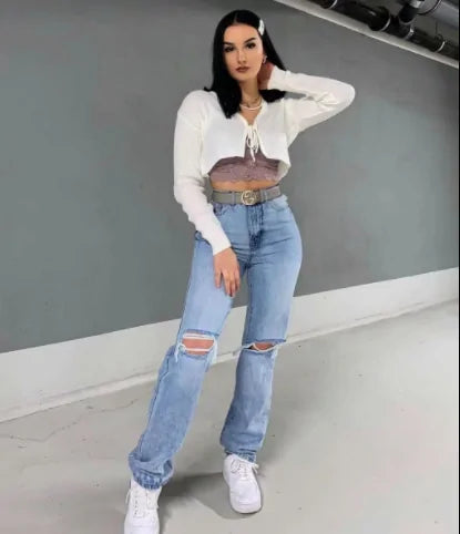 Loose Fit Wide Leg Ripped Jeans