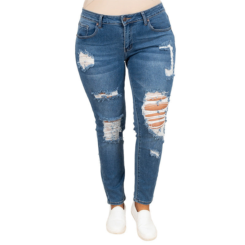 Plus Size Worn Fashion Jeans Women