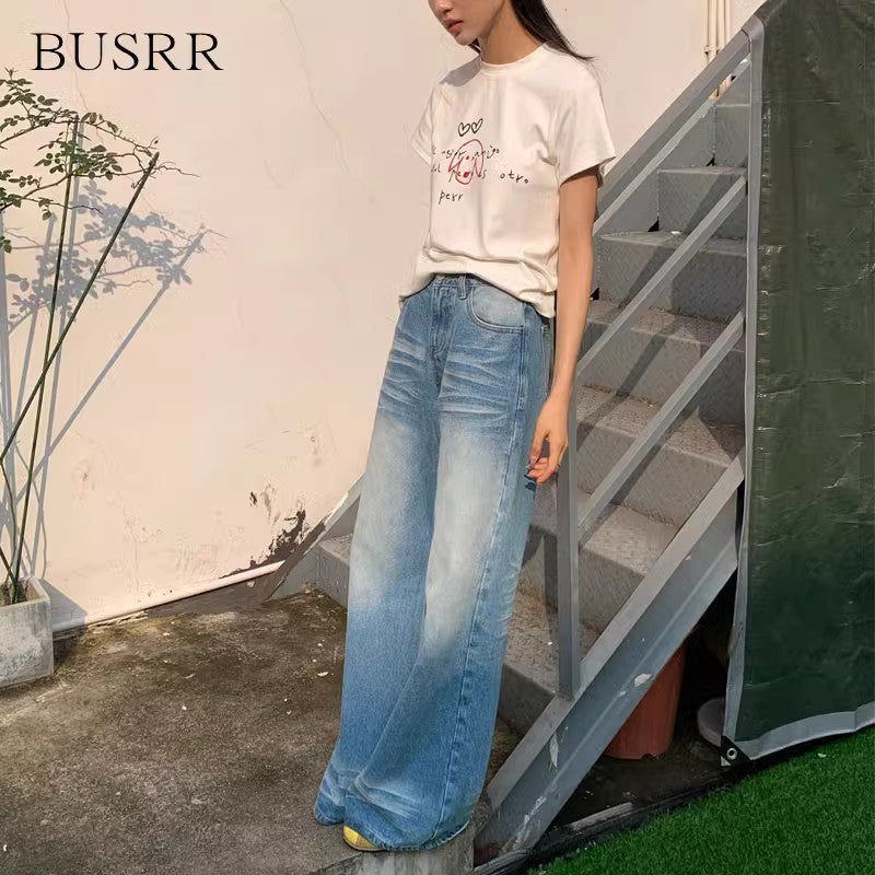 Retro Washed High Waist Wide Leg Jeans