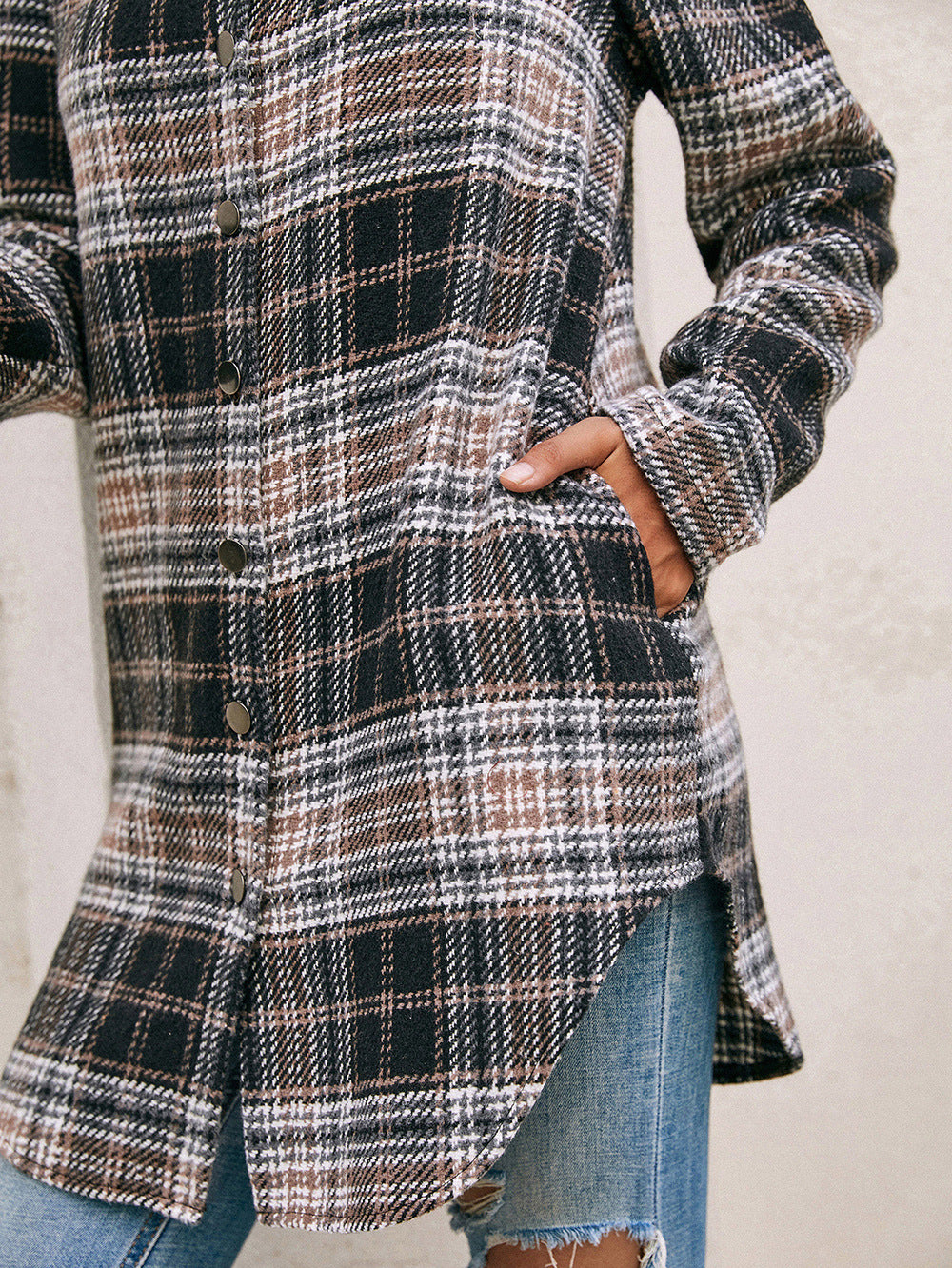 Loose Casual Plush Plaid Shacket