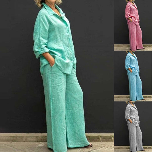 Solid Color Casual Shirt Pants Suit