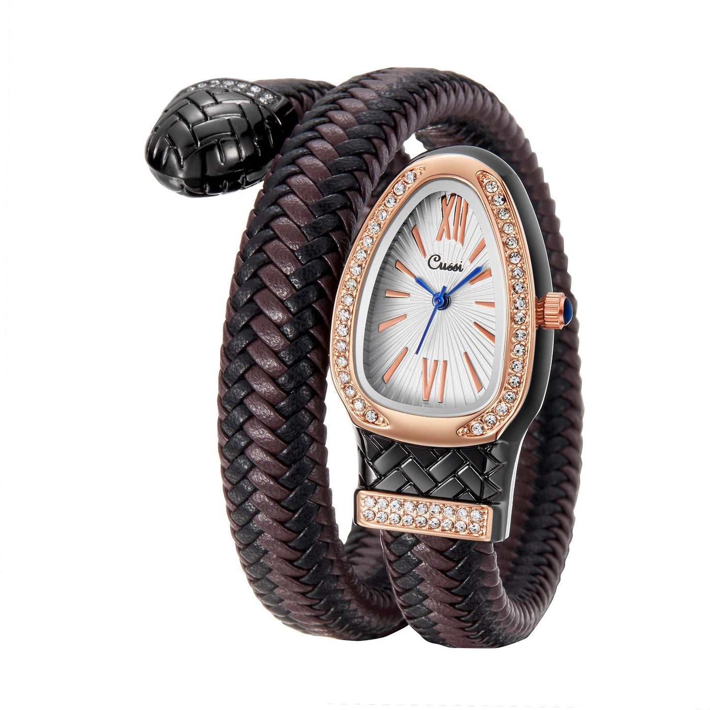 Snake Quartz Watch, Diamond Leather Strap