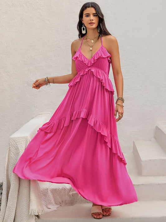 Ruffled Halter Neck Sleeveless Maxi Dress