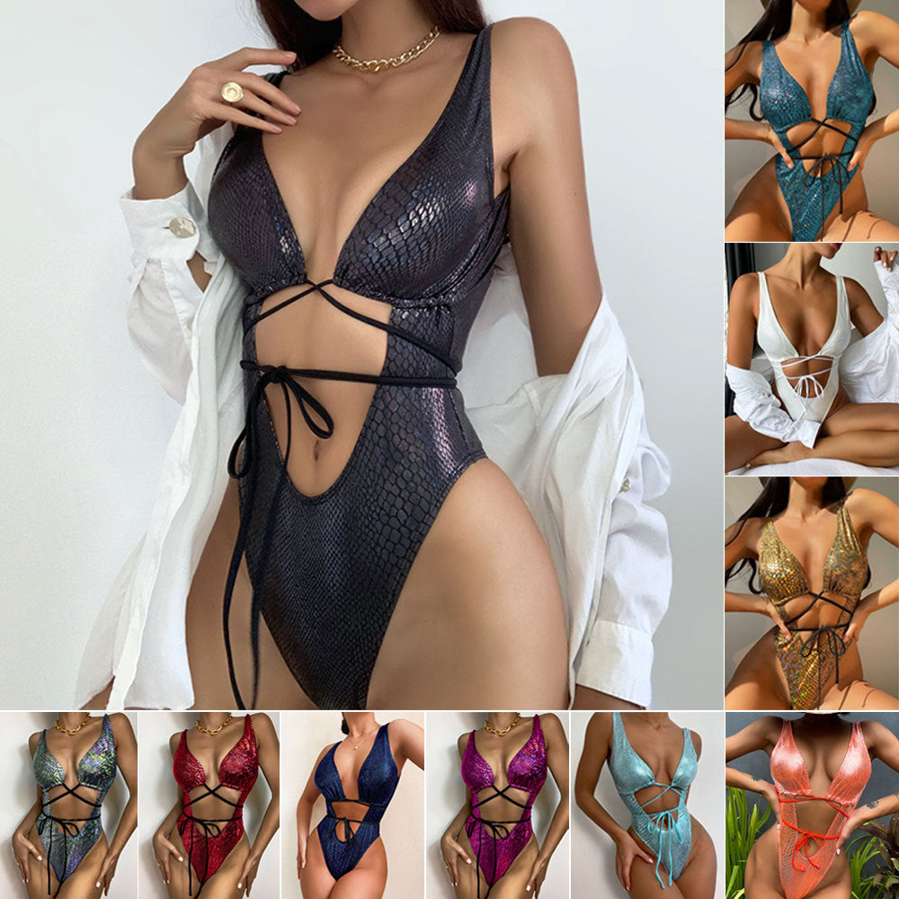 One Piece Strappy Lace Up Swimsuit