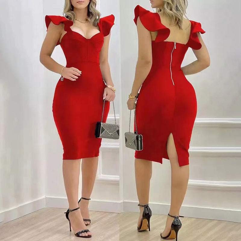 Elegant Solid Color Hip-hugging Dress