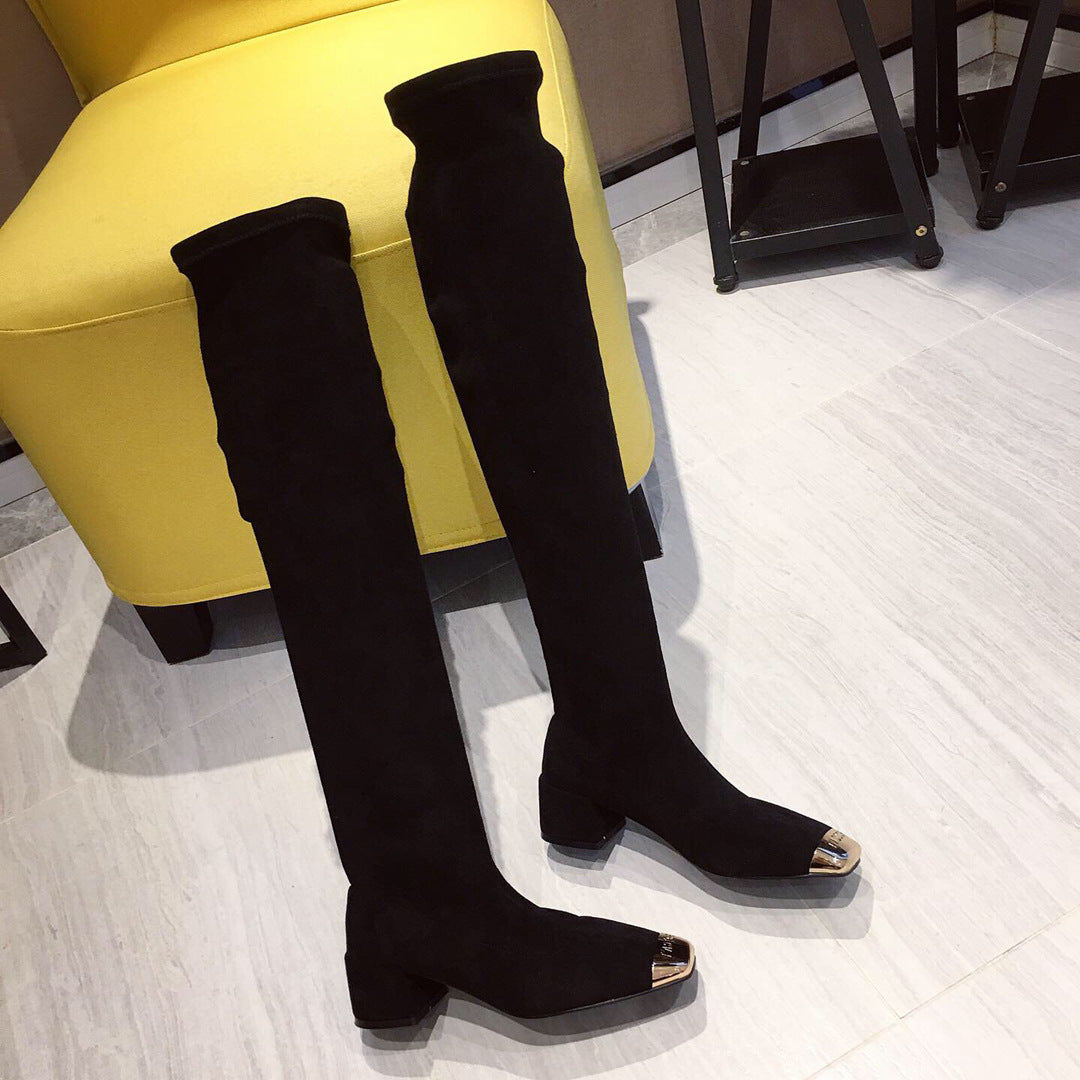 Over The Knee Square Toe Thin Skinny Boots