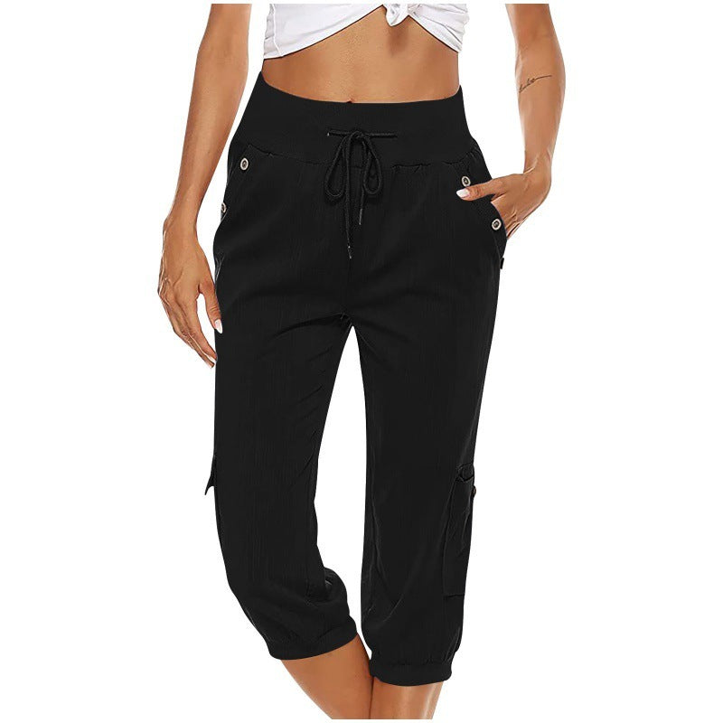 Cotton Linen Cropped  Cargo Pants