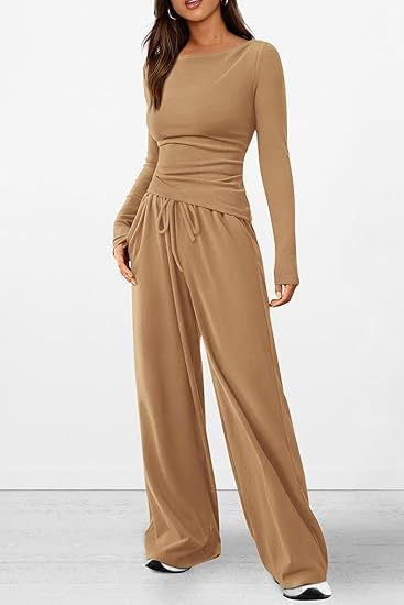 Casual Suit Asymmetric Long-sleeved T-shirt Wide-leg Pants