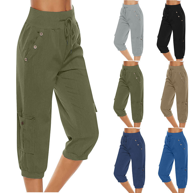 Cotton Linen Cropped  Cargo Pants