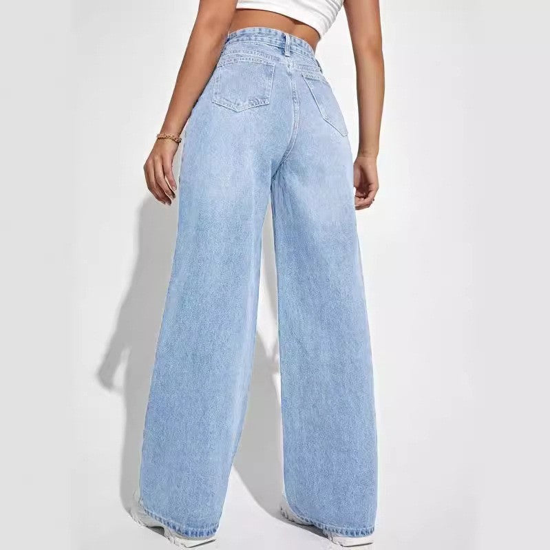 High Waist Slim Straight Jeans