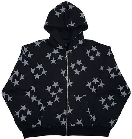 Stars Printed Zipper Hoodie